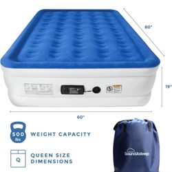 SoundAsleep Dream Series Luxury Air Mattress with ComfortCoil Technology & Built-in High Capacity Pump for Home & Camping- Double Height, Queen 