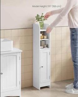 New Small White Bathroom Floor Cabinet with Adjustable Shelves