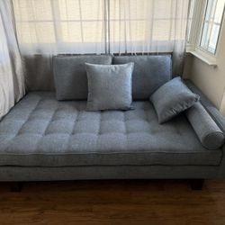 Living Spaces Sparks 78" Fabric Light Blue Right Arm Facing Chaise Lounge