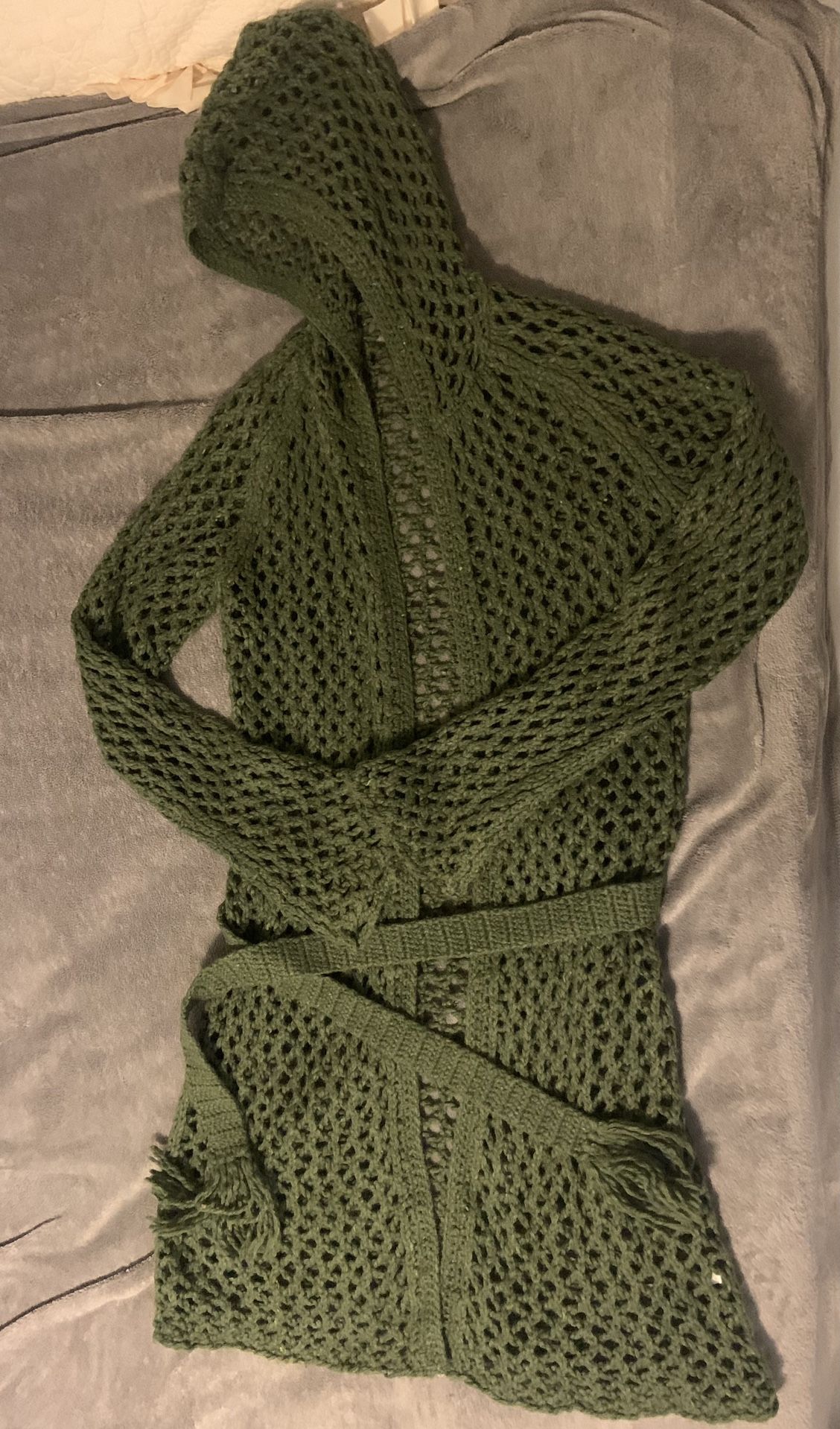 New. Hoody Long Knot Cardigan Sweater With Belt Green Size Medium Ambercrombie