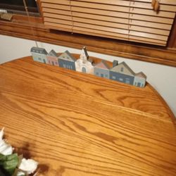 Hanging Town Scene Wooden Decoration/ Hand Made/ Hand Painted/22.5x5.2 Inches