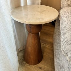 Marble And Wood Side Stand 