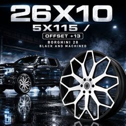 🔥 26x10 5x115 BORGHINI 28 BLACK AND MACHINED Wheels 🔥