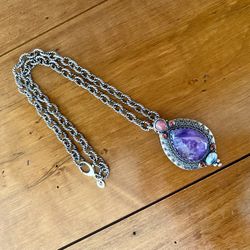 Carolyn Pollack Relios Ornate Sterling Silver Purple Amethyst Necklace