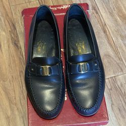 Vintage Ferragamo Black Leather Dress Shoes size 7.5 EE