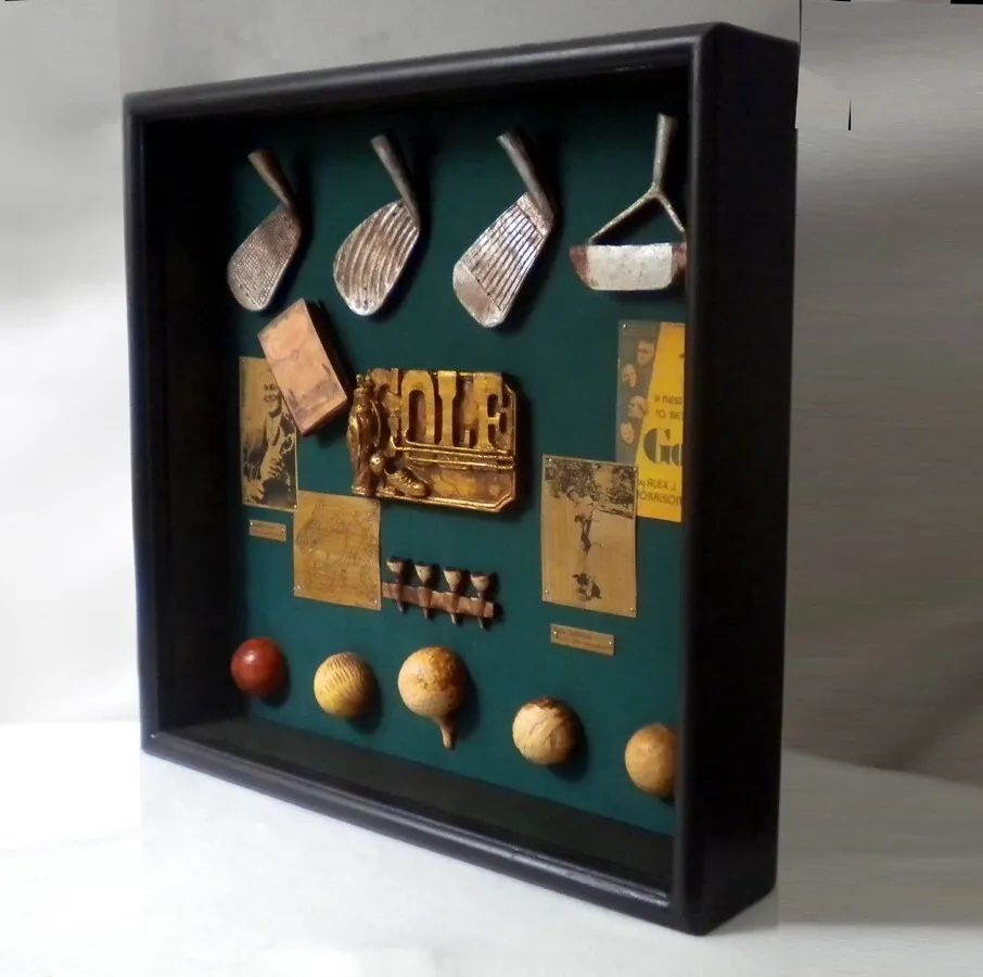 ⛳️ 🏌️⛳️Golfing Shadow Box 15 x 15 Babe Zaharias / Bobby Jones with Clubs & Balls / Tees⛳️🏌️⛳️🖼️