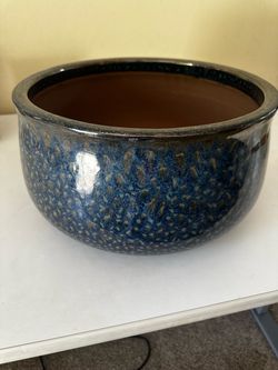 Large Blue Glazed Ceramic Planter