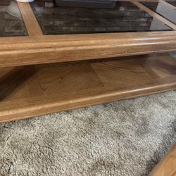 Glass And Wood Tables, Paired
