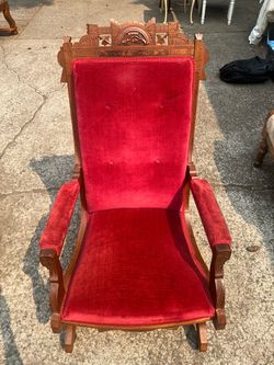 Antique Victorian Carved Walnut Rocking Chair and chair set