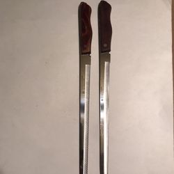 Vintage Set of 2 Precision Hollow Ground 10 1/2” Ham, Roast, Bread Slicer Knives