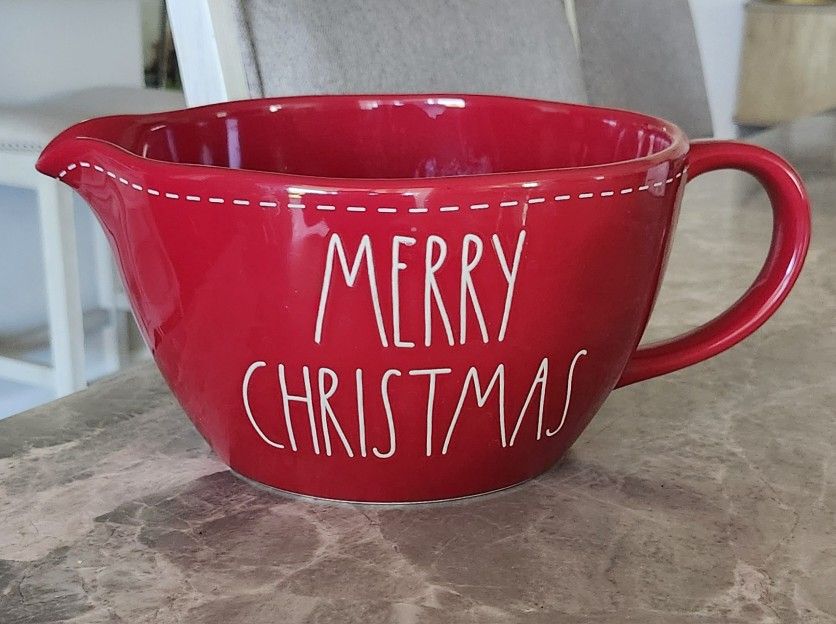 New Rae Dunn Merry Christmas Mixing/Batter Bowl Ceramic Red Holiday Kitchen Gift Stitch Retired