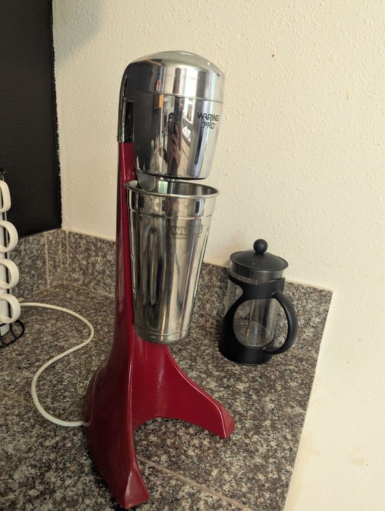 Milkshake Mixer, Red, Stainless Steel Cup, Retro, Waring Pro, Drink Mixer, Diner Style