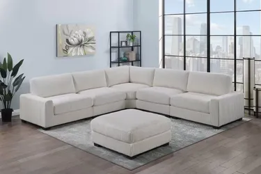 Brand New Beige Super Plush Corduroy Modular Sectional Sofa w Ottoman