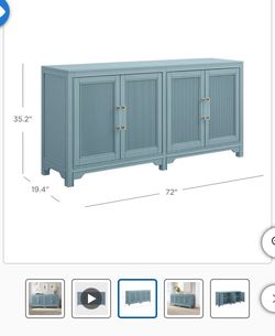 72" Teal Blue 4-Door Sideboard Cabinet