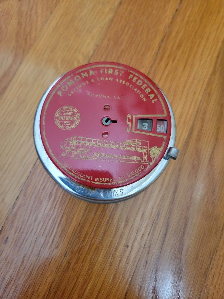 Vintage Pomona First Federal Bank Coin Counting Metal Bank