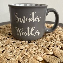 Large MUG with SWEATER WEATHER written On Both Sides, Gray And White Check...