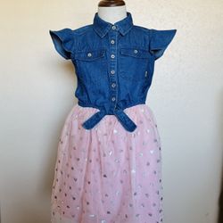 Girls DKNY Pink Tulle And Denim Dress Size 5