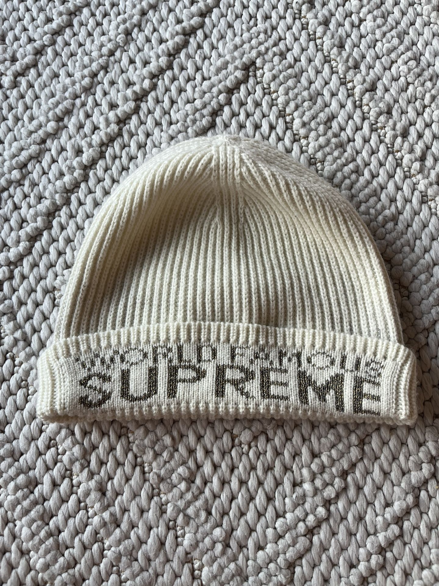 SS22 Supreme Logo World Famous Beanie/Hat Accessory ‘Natural’