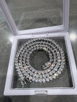 GRA Moissanite Tennis Chain Necklace Clear Round, 16-24in Silver/Gold