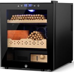 Electric Humidor for Cigars, 50L 300 Counts Large Capacity, Thermostatic Electric Cigar Cooler Cabinet with Spanish Cedar Wood Shelves, Digital LED Sc