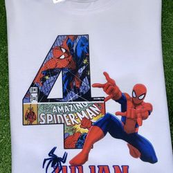 Personalized 4th birthday Spiderman shirt 🥳 Do you need custom orders? Message me to place your order 😊 if you have a sample send it to my business 