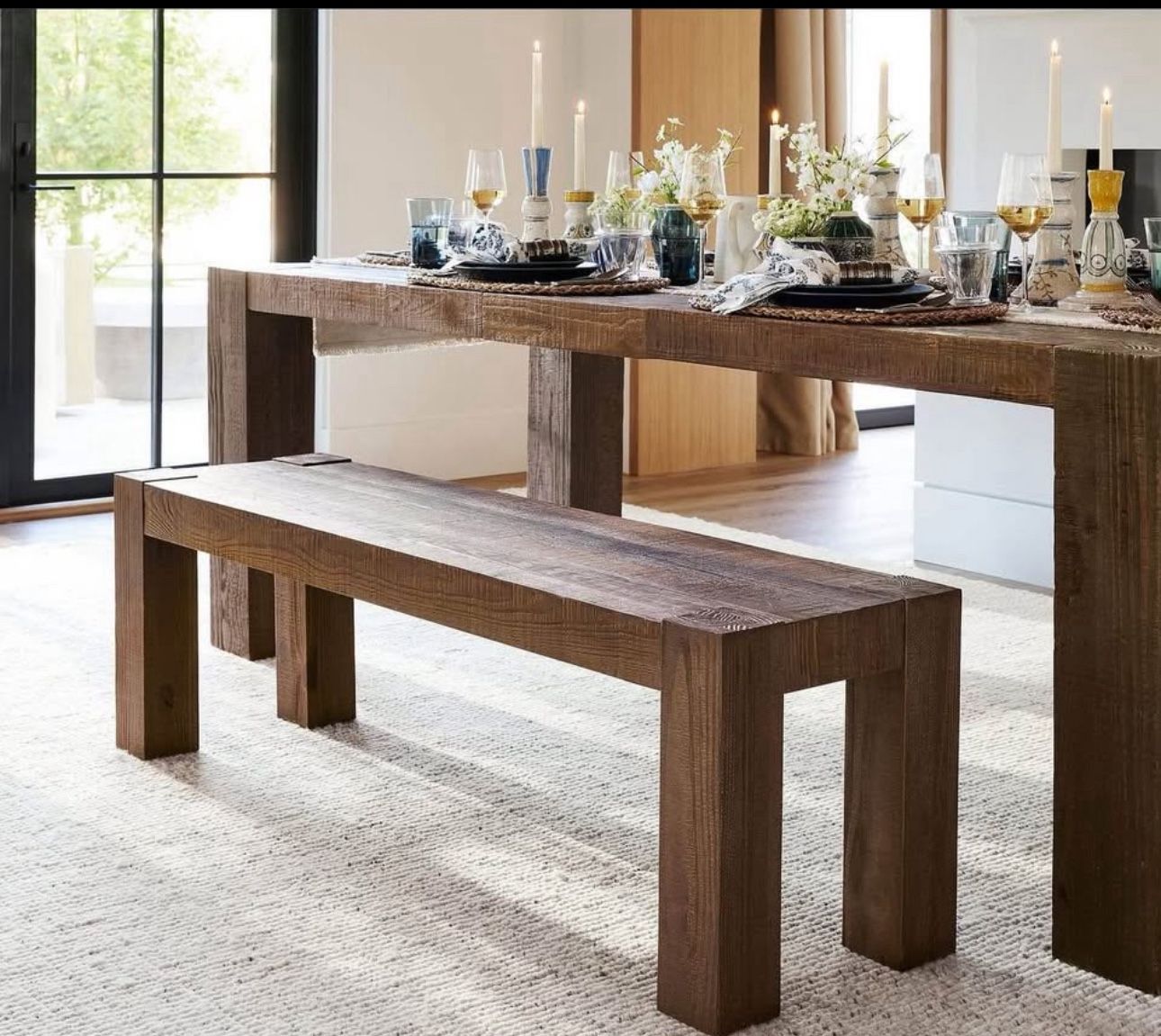 Solid Wood Dining Table And Matching Bench