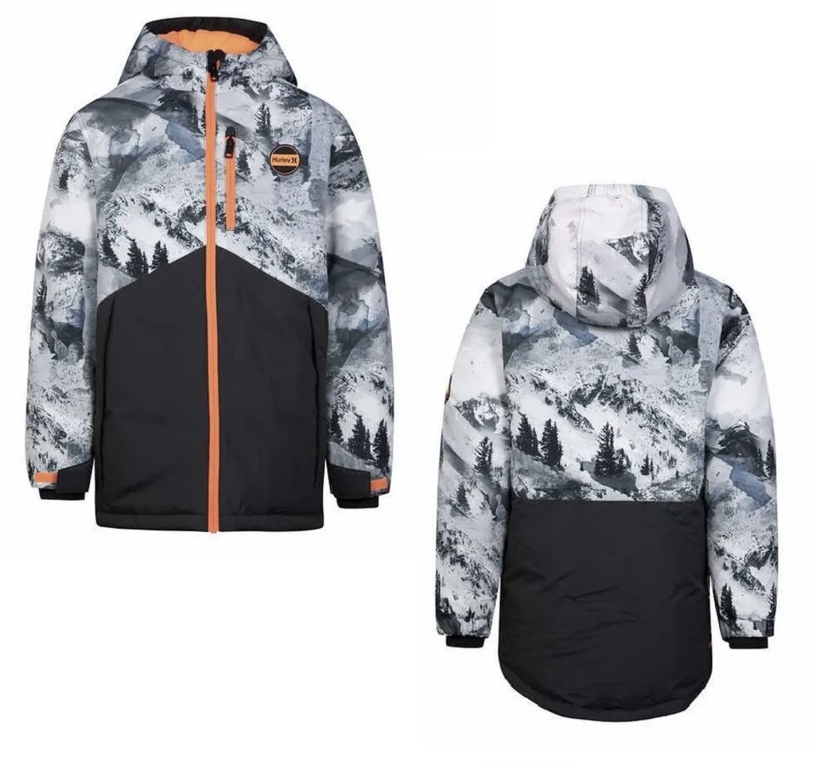 Hurley Boy's Youth Winter Hooded Snowboard Jacket, Gray and Black Small 7/8