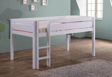 White Wood Kids Loft Bed with Ladder