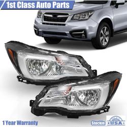 Headlights Headlamp Driver and Passenger Side Set of 2 For 17-18 Subaru Forester