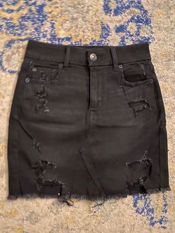 American Eagle Black Distressed Denim Mini Skirt
