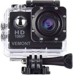 VEMONT Action Camera 1080P HD - Waterproof Case + Mounts - Open Box