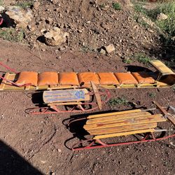 Vintage Wooden Snow Toboggan & Sleds