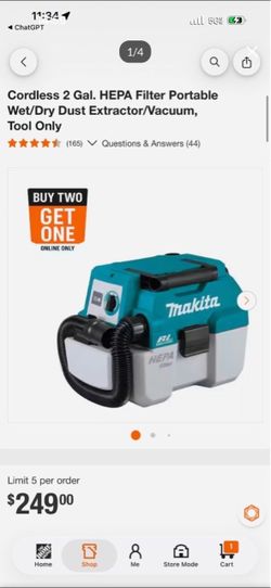 Makita 18V LXT Cordless 2 Gal. HEPA Filter Portable Wet/Dry Vacuum XCV11Z