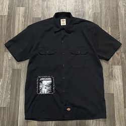 Sick Dickies Black Button Up Shirt With Dystopia Hand Sewed Patch