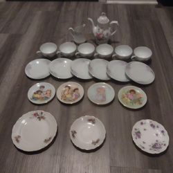 Antique Fine China Plates, Teacups, And Teapot