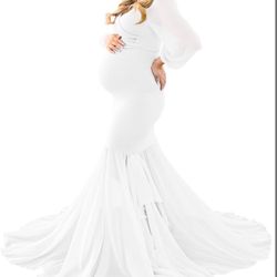 Long Chiffon Sleeve Tired Mermaid Maternity Dresses For Photoshoot Photography Large