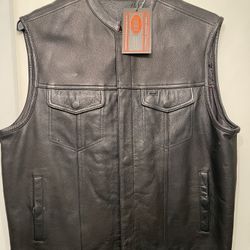 New Leather Motorcycle Vest XL