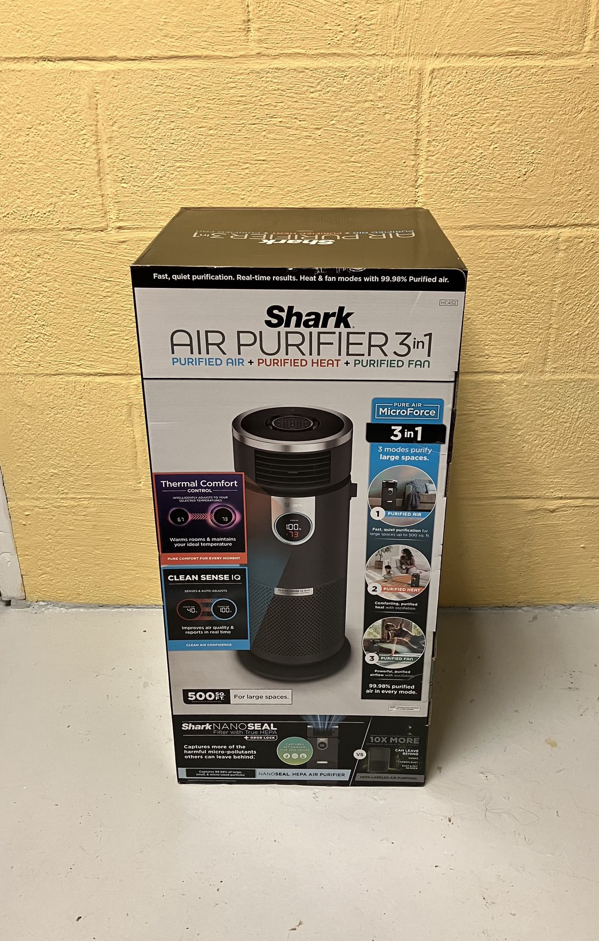 NEW Shark HC452 Home Air Purifier 3-in-1 with HEPA Filter, Space Heater + Fan Combo Purified