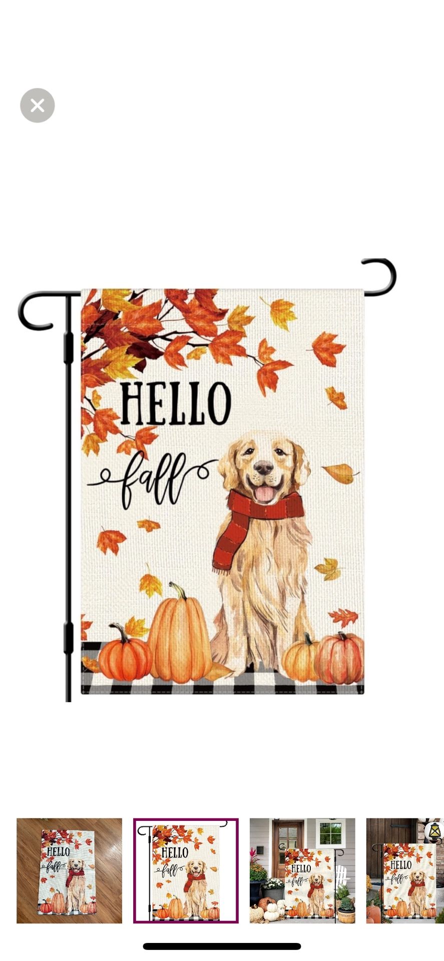 Hello Fall Dog Garden Flag Autumn Golden Retriever Pumpkins Maple Leaves Flag 12×18 Inch Double Sided Buffalo Plaid Farmhouse Yard Flag Thanksgiving H