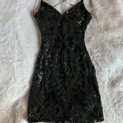 Dark Green Sequin Backless Hoco Dress