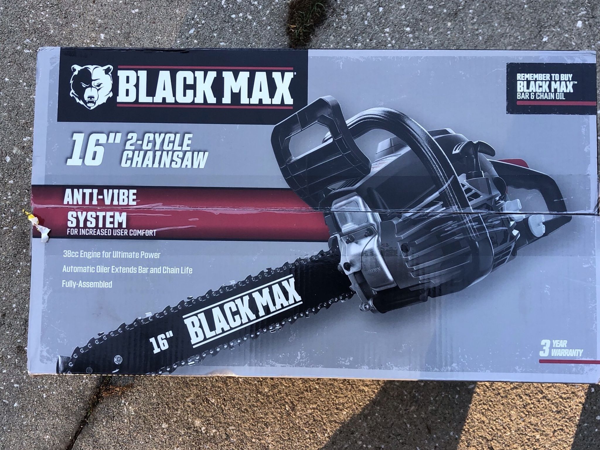 Chainsaw Chain Saw Black Max 38cc 2-Cycle Engine 16-inch Gas Chainsaw