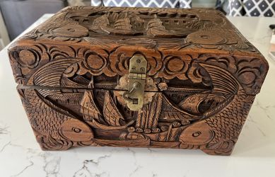 Vintage Hand Carved Wood Box