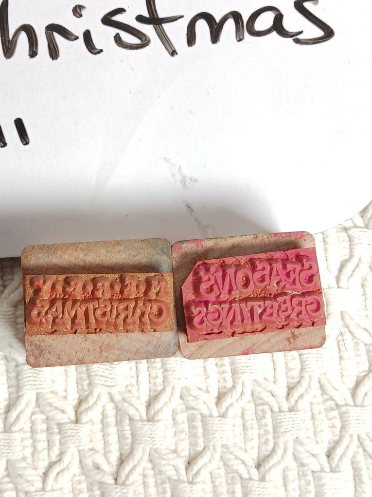 Christmas Themed lot of 4 Small Wood Mounted Rubber Stamps Unbranded From Santa