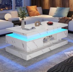 Modern Marble Pattern Coffee Table with LED Lights