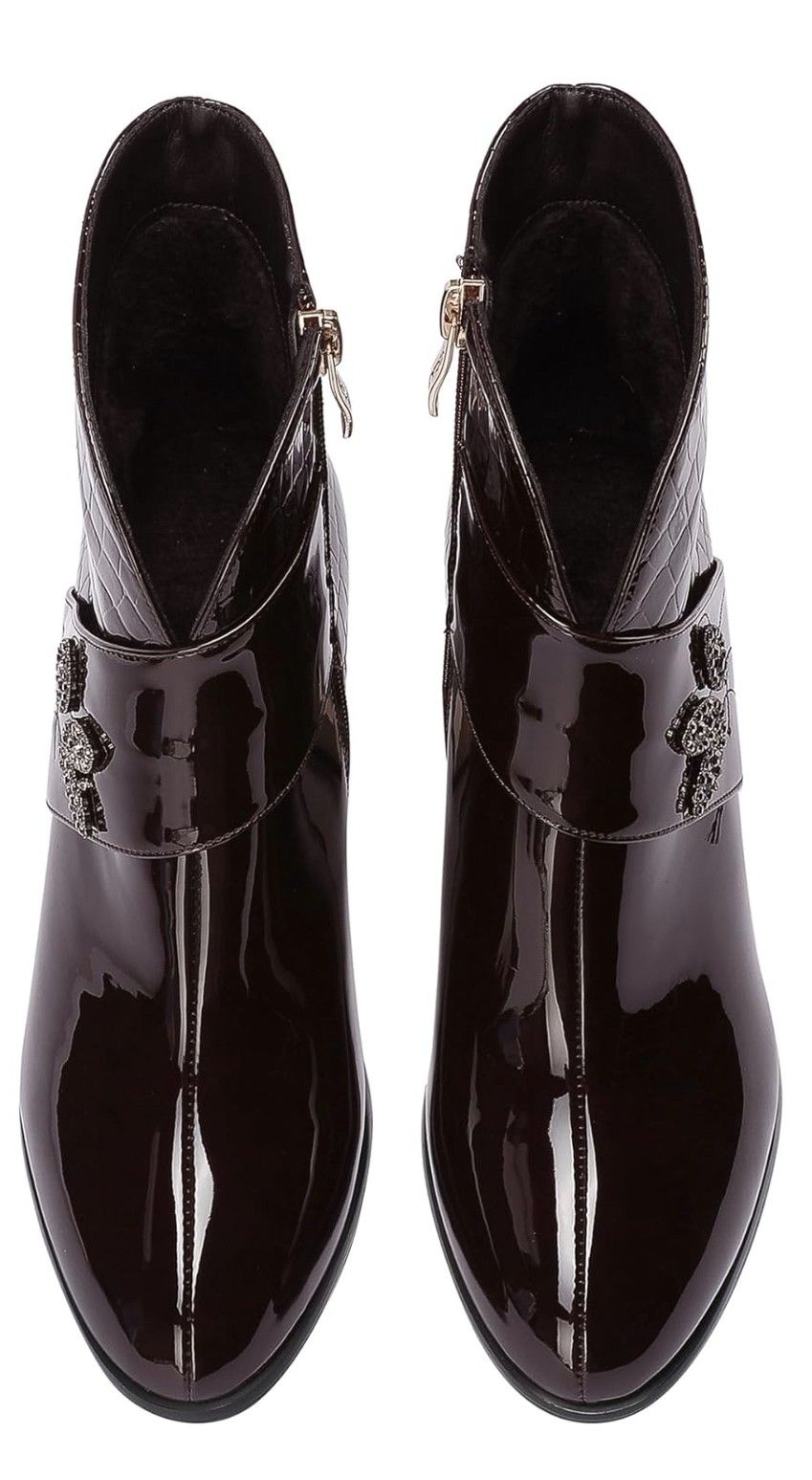 New Size 6.5 Women's Crocs-Embossed Leather Ankle Boots w/ Rhinestones Embillishments