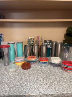 Mixed Tumbler and Cup Lot with Lids and Straws