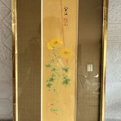 Vintage Framed “Chrysanthemum, October” Woodblock Print by Nankoku Ohsawa