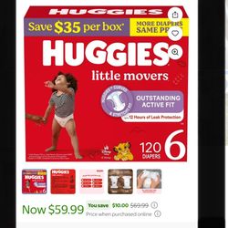 Huggies Little Movers Baby Diapers Size 6 (35+ lbs) - 120 Diapers
