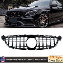 GT R Style Gloss Black Front Racing Grille for Mercedes-Benz W205 C63 C63s AMG 2015-18