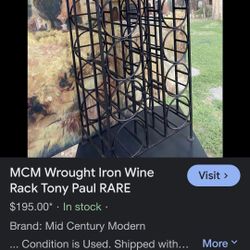 MCM Tall Wrought Iron Wine Rack RARE Tony Paul 